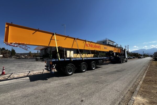 Crane girder prepared for delivery outside the workshop